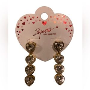 Valentine’s Day Accessories White Crystal 3-Tier Heart Drop Earrings Fun Jewelry
